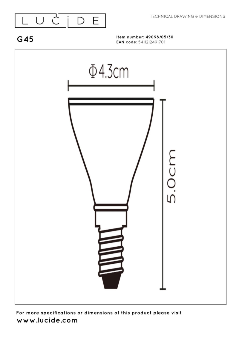 Lucide G45 - LED žiarovka - Ø 4,3 cm - LED Rozm. - E14 - 1x5W 2700K - 3 StepDim - Čierny